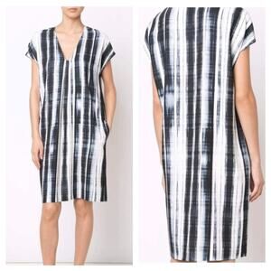 Vince Watercolor Blue Brushstroke Printed Oversized Tunic Dress Small Lagenlook